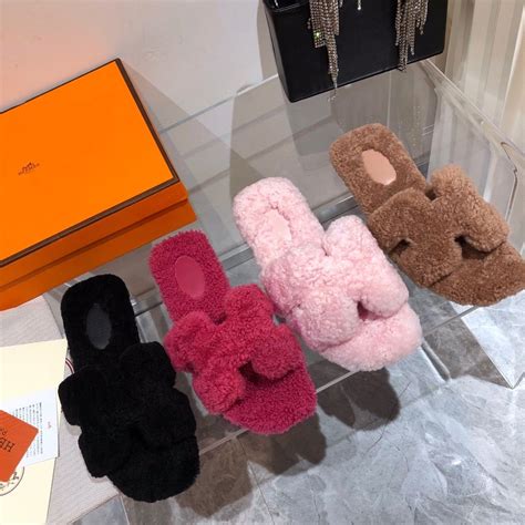 fur hermes slippers women|Hermes female slippers.